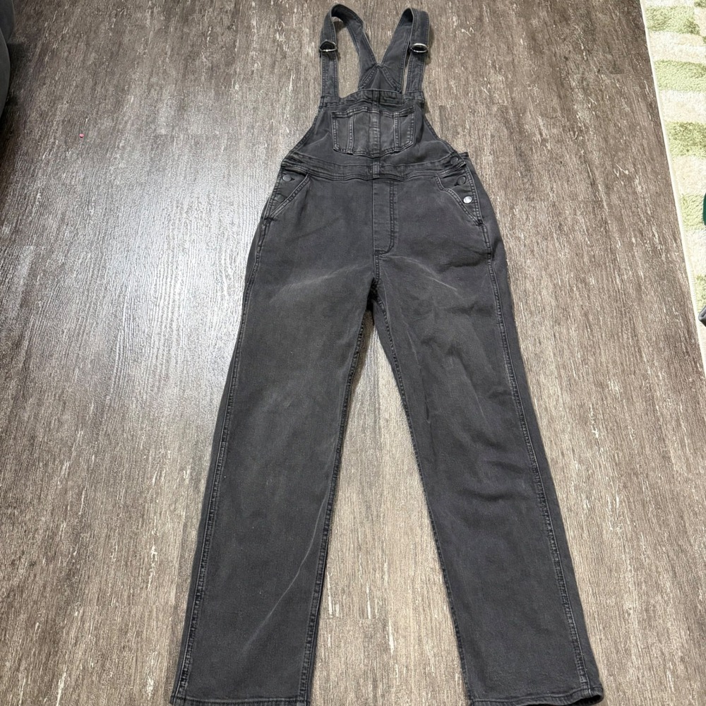 Joe's Jeans Overalls Women Medium Black Denim Straight Leg Utility Bib Jumpsuit - Picture 1 of 6